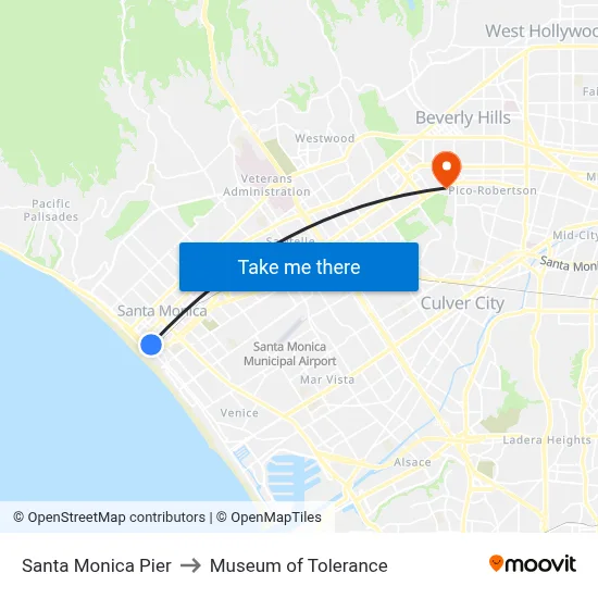 Santa Monica Pier to Museum of Tolerance map