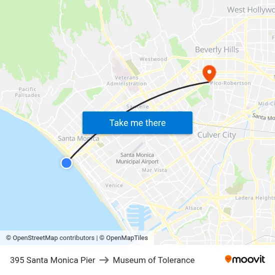 395 Santa Monica Pier to Museum of Tolerance map