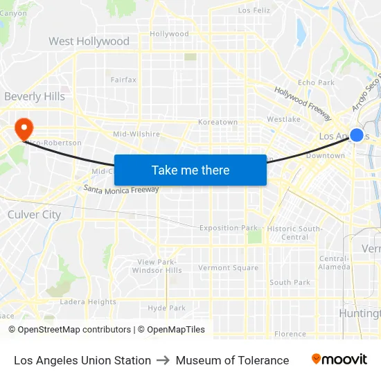 Los Angeles Union Station to Museum of Tolerance map
