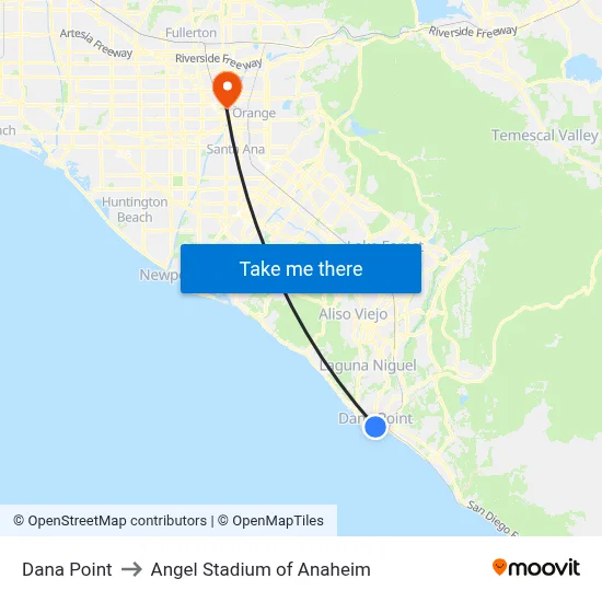 Dana Point to Angel Stadium of Anaheim map