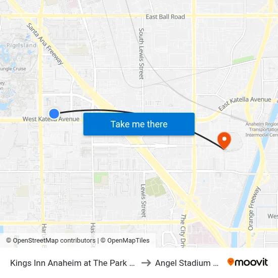 Kings Inn Anaheim at The Park Convention Center to Angel Stadium of Anaheim map