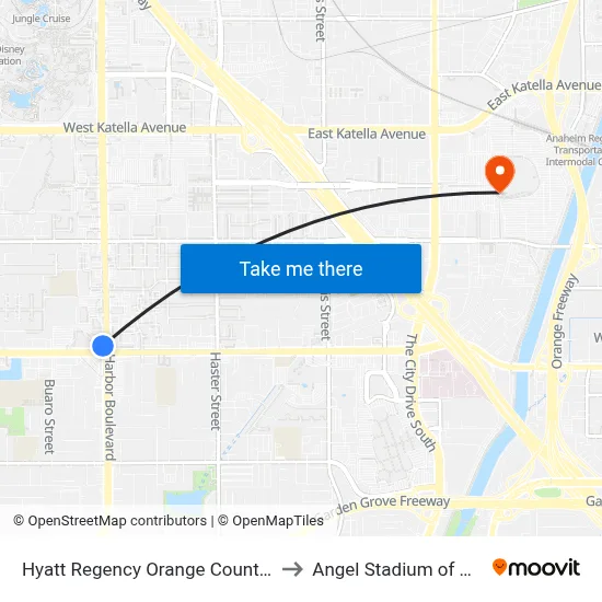 Hyatt Regency Orange County Anaheim to Angel Stadium of Anaheim map