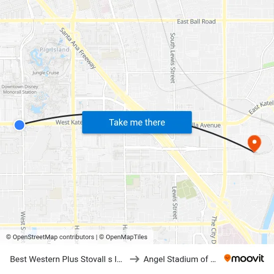 Best Western Plus Stovall s Inn Anaheim to Angel Stadium of Anaheim map