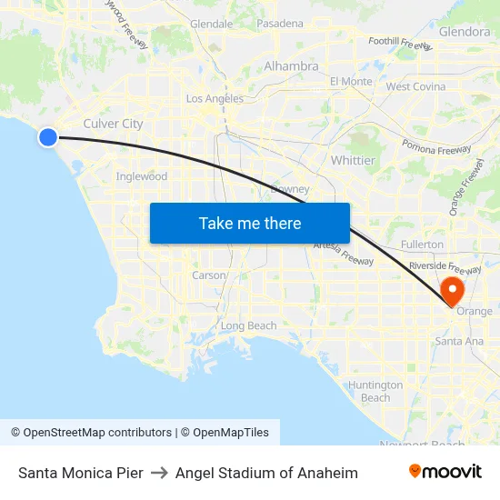 Santa Monica Pier to Angel Stadium of Anaheim map