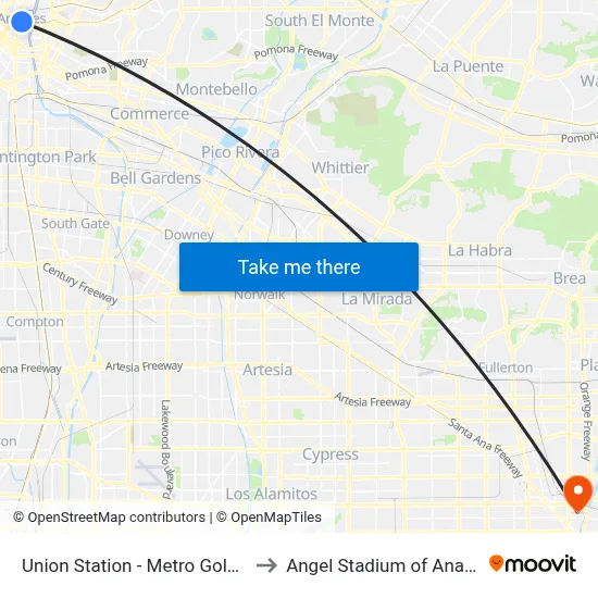 Union Station - Metro Gold Line to Angel Stadium of Anaheim map