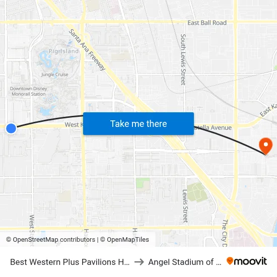Best Western Plus Pavilions Hotel Anaheim to Angel Stadium of Anaheim map