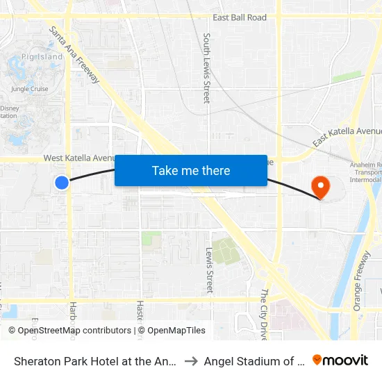 Sheraton Park Hotel At The Anaheim Resort to Angel Stadium of Anaheim map
