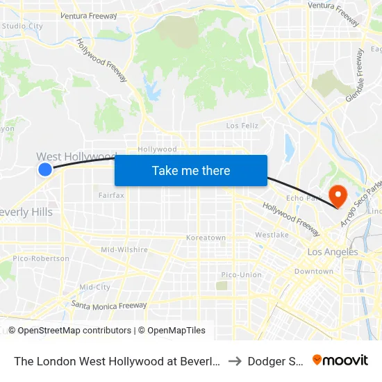 The London West Hollywood at Beverly Hills Hotel - Tesla to Dodger Stadium map