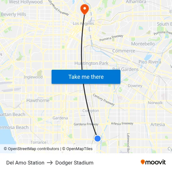 Del Amo Station to Dodger Stadium map