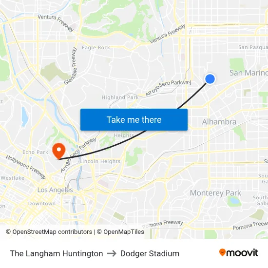 The Langham Huntington to Dodger Stadium map