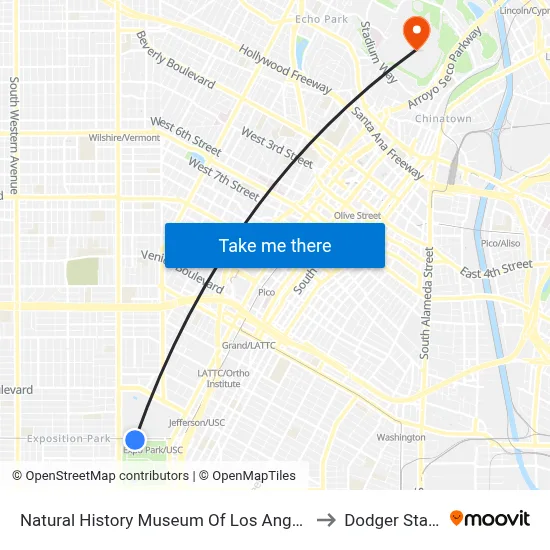 Natural History Museum Of Los Angeles County to Dodger Stadium map