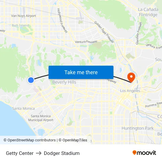 Getty Center to Dodger Stadium map