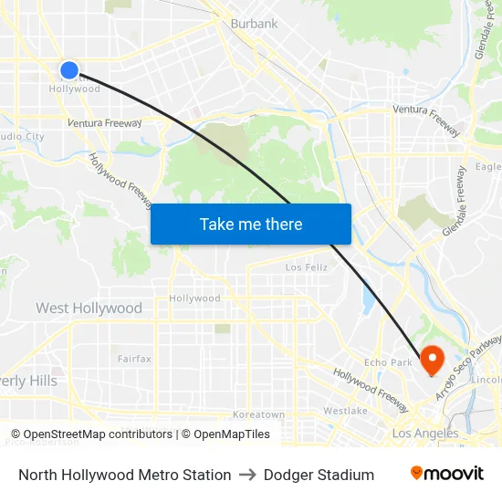 North Hollywood Metro Station to Dodger Stadium map