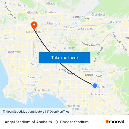 Angel Stadium of Anaheim to Dodger Stadium map