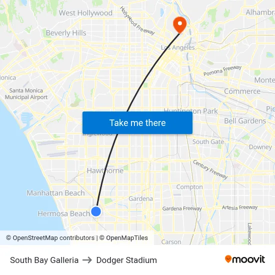 South Bay Galleria to Dodger Stadium map