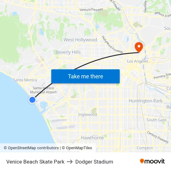 Venice Beach Skate Park to Dodger Stadium map