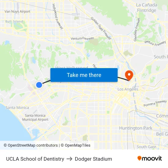 UCLA School of Dentistry to Dodger Stadium map