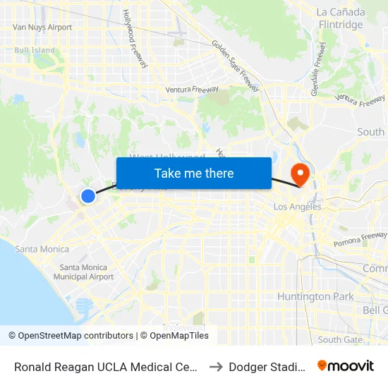 Ronald Reagan UCLA Medical Center to Dodger Stadium map