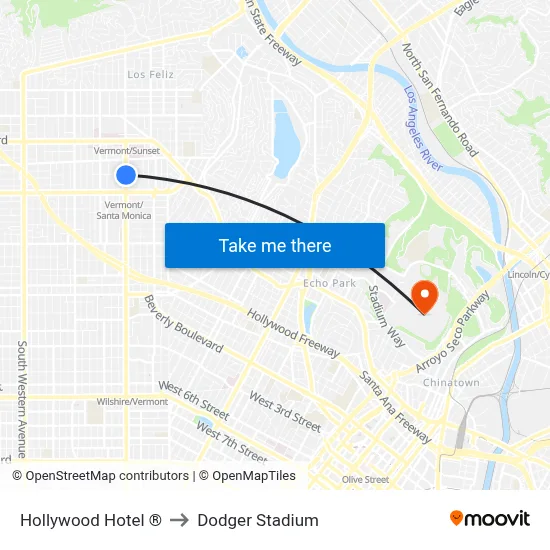 Hollywood Hotel ® to Dodger Stadium map