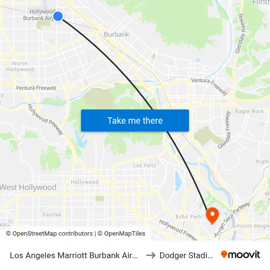 Los Angeles Marriott Burbank Airport to Dodger Stadium map