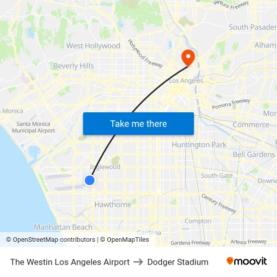 The Westin Los Angeles Airport to Dodger Stadium map