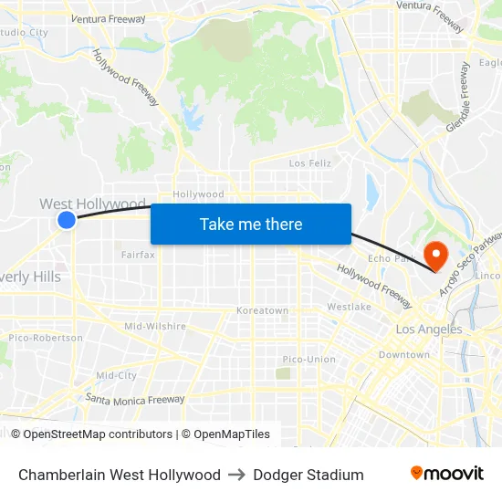 Chamberlain West Hollywood to Dodger Stadium map