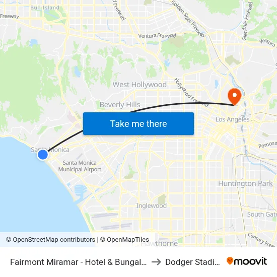 Fairmont Miramar - Hotel & Bungalows to Dodger Stadium map