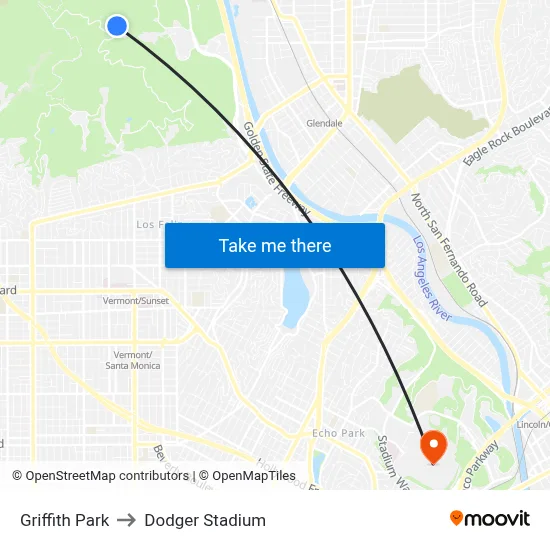 Griffith Park to Dodger Stadium map