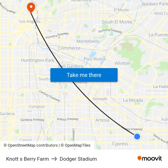 Knott s Berry Farm to Dodger Stadium map