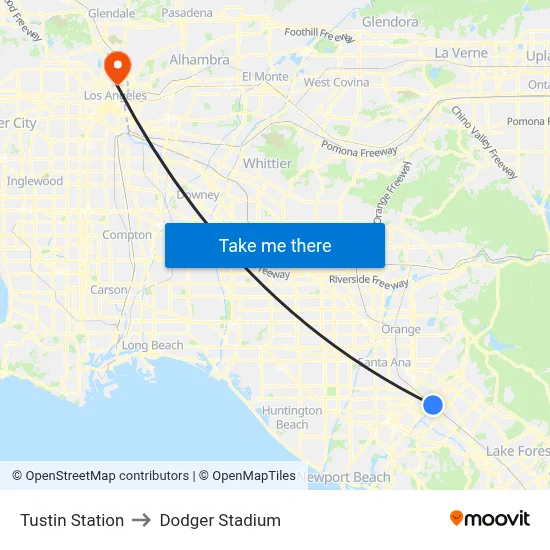 Tustin Station to Dodger Stadium map