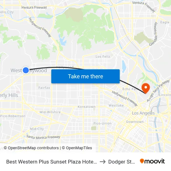 Best Western Plus Sunset Plaza Hotel Los Angeles to Dodger Stadium map