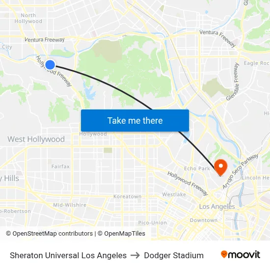 Sheraton Universal Los Angeles to Dodger Stadium map