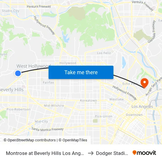 Montrose at Beverly Hills Los Angeles to Dodger Stadium map