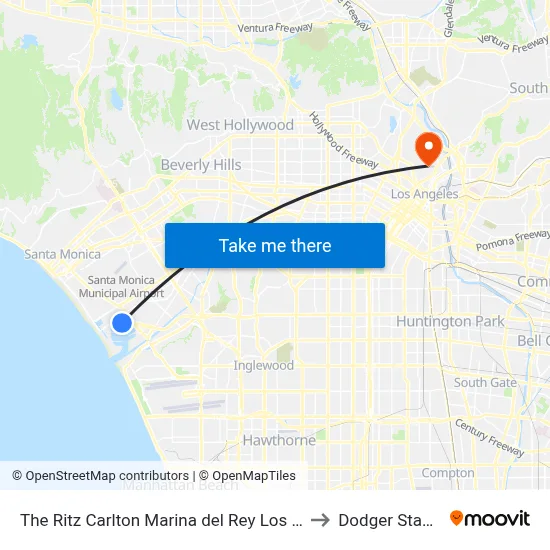 The Ritz Carlton Marina del Rey Los Angeles to Dodger Stadium map