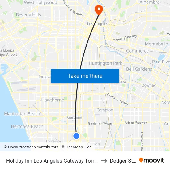 Holiday Inn Los Angeles Gateway Torrance an IHG Hotel to Dodger Stadium map