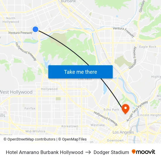 Hotel Amarano Burbank Hollywood to Dodger Stadium map