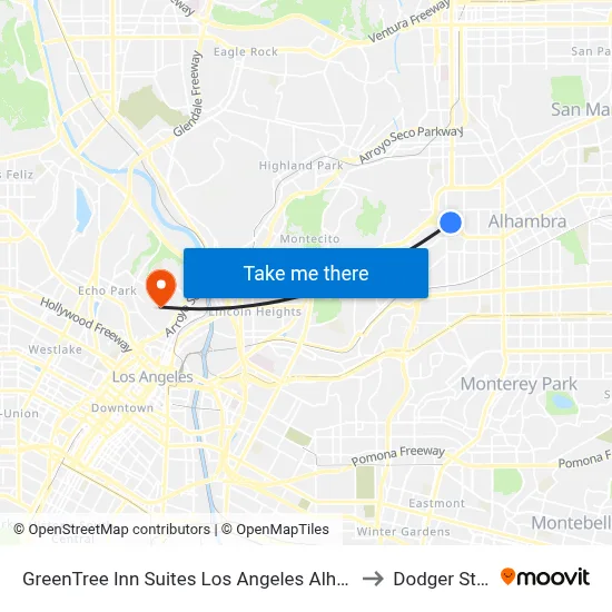 GreenTree Inn Suites Los Angeles Alhambra Pasadena to Dodger Stadium map