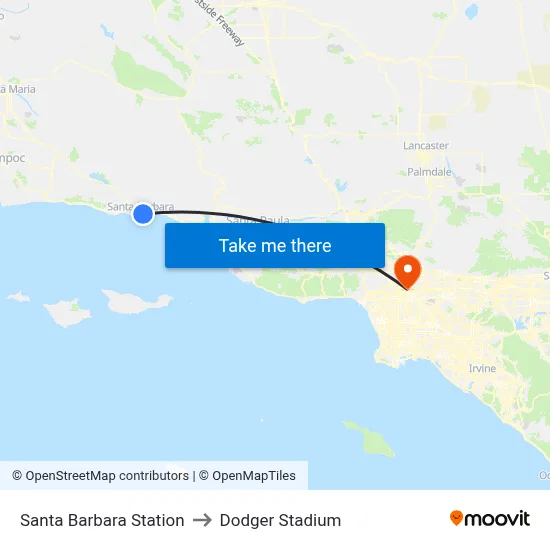 Santa Barbara Station to Dodger Stadium map