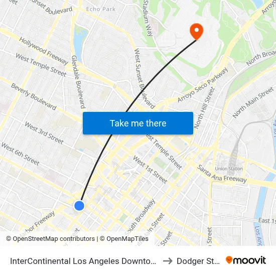 InterContinental Los Angeles Downtown an IHG Hotel to Dodger Stadium map