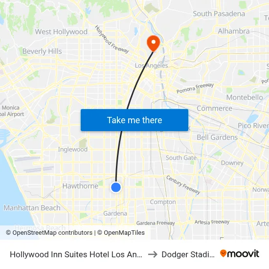 Hollywood Inn Suites Hotel Los Angeles to Dodger Stadium map