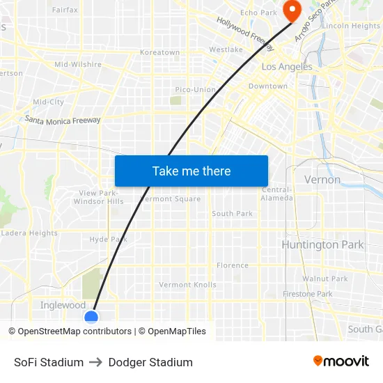 SoFi Stadium to Dodger Stadium map