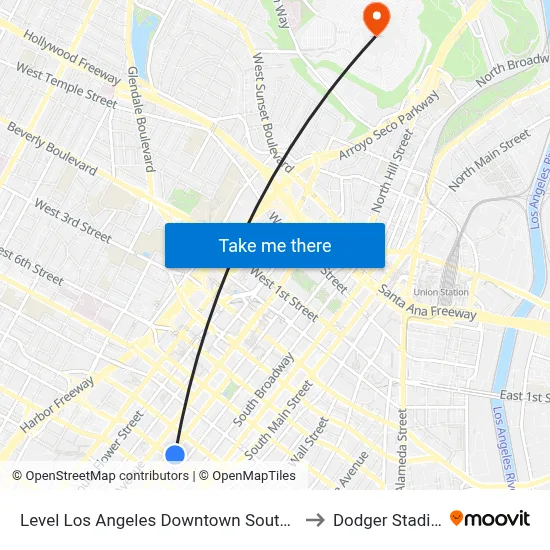 Level Los Angeles Downtown South Olive to Dodger Stadium map