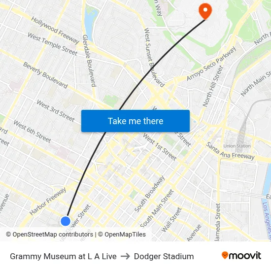 Grammy Museum at L A Live to Dodger Stadium map