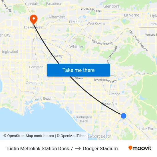 Tustin Metrolink Station Dock 7 to Dodger Stadium map