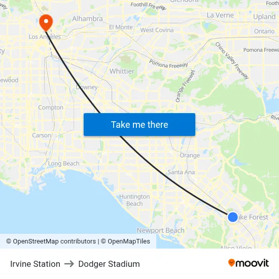Irvine Station to Dodger Stadium map