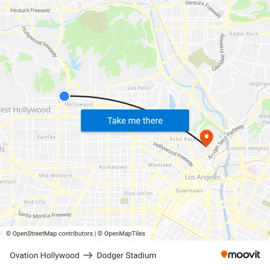 Ovation Hollywood to Dodger Stadium map