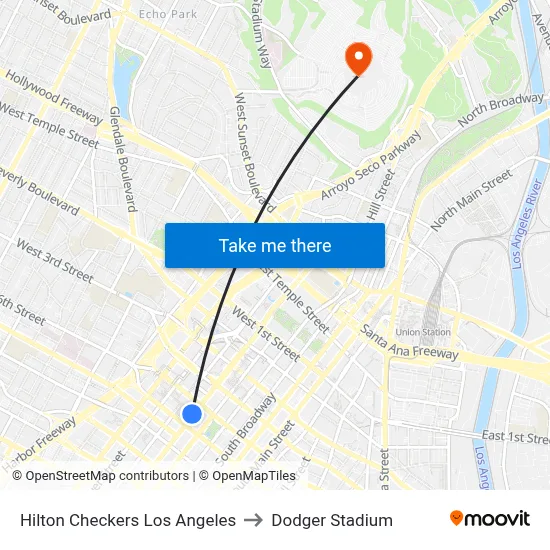 Hilton Checkers Los Angeles to Dodger Stadium map