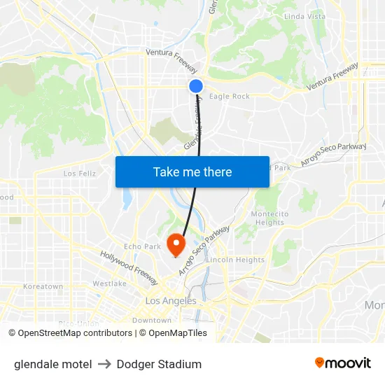 glendale motel to Dodger Stadium map