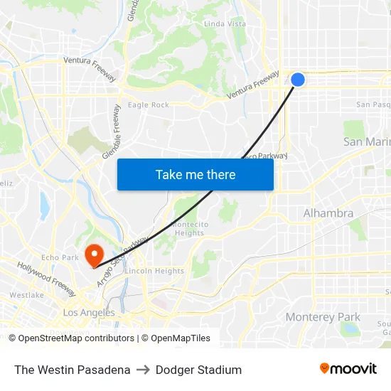 The Westin Pasadena to Dodger Stadium map