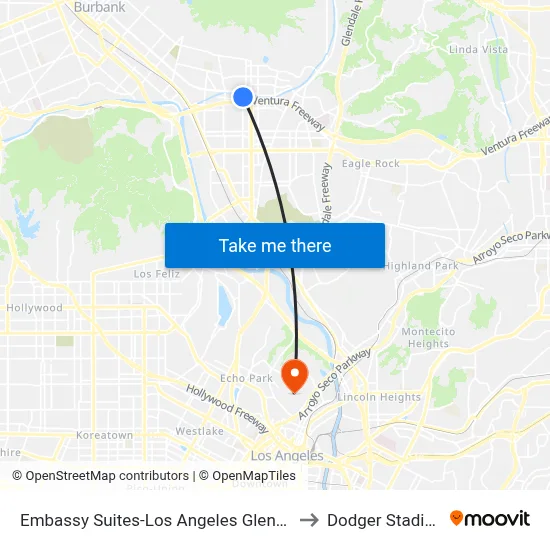Embassy Suites-Los Angeles Glendale to Dodger Stadium map